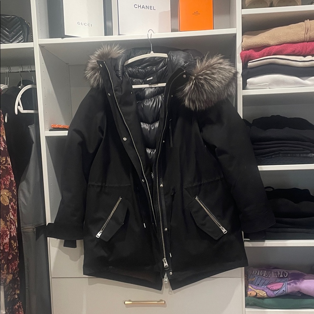 Mackage Black Puffer Coat with Fur Trim